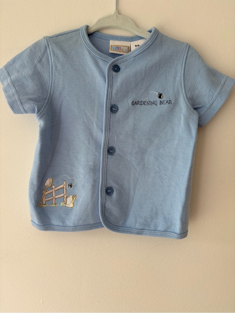 McBaby Vintage Light Blue "Gardening Bear" Baby Button-Up Shirt